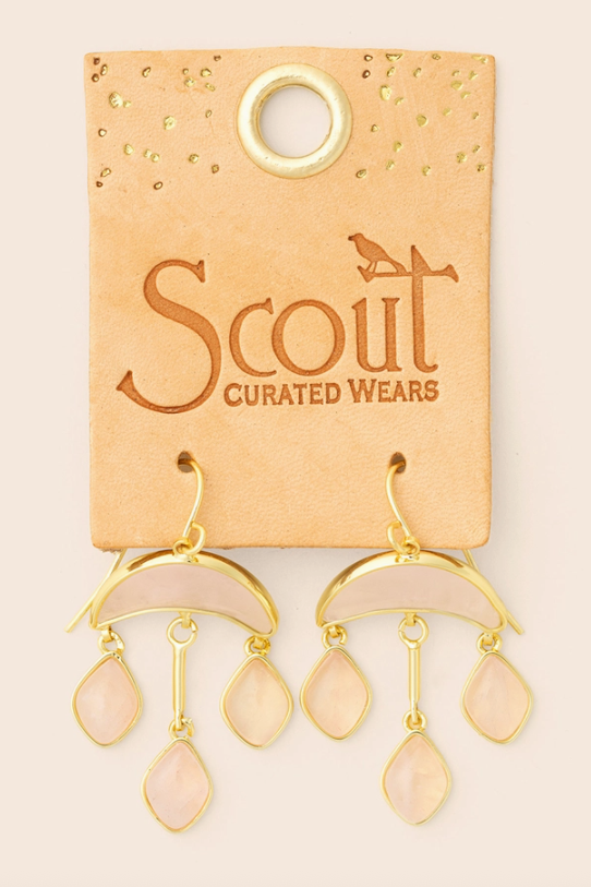 Stone Crescent Earrings-Rose Quartz