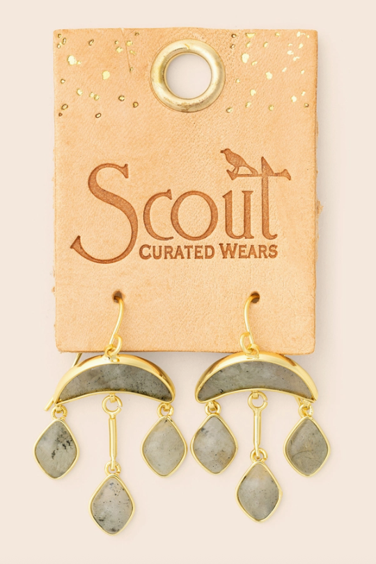 Stone Crescent Earrings-Labradorite
