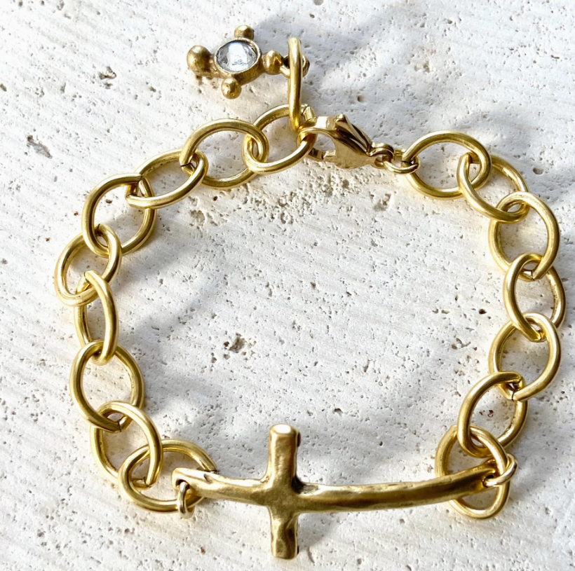 Mixed Metal Chunky Cross Bracelet