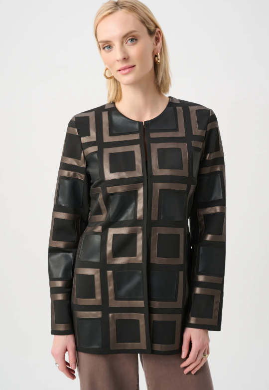 Leatherette Collarless Jacket
