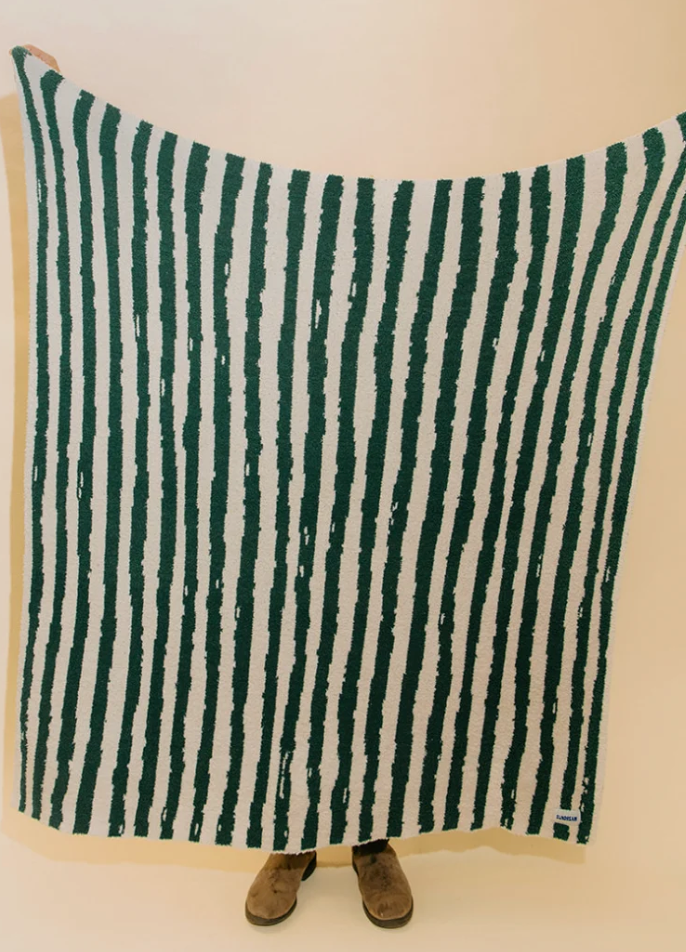 Stripe Plush Throw - Evergreen and Cream | Sundream