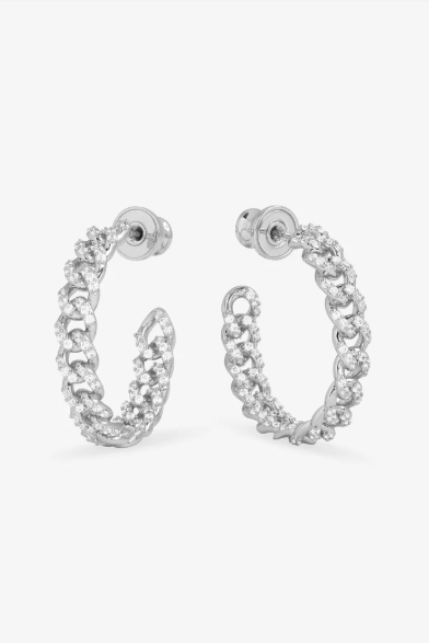 Pave Julian Chain Hoops 1"
