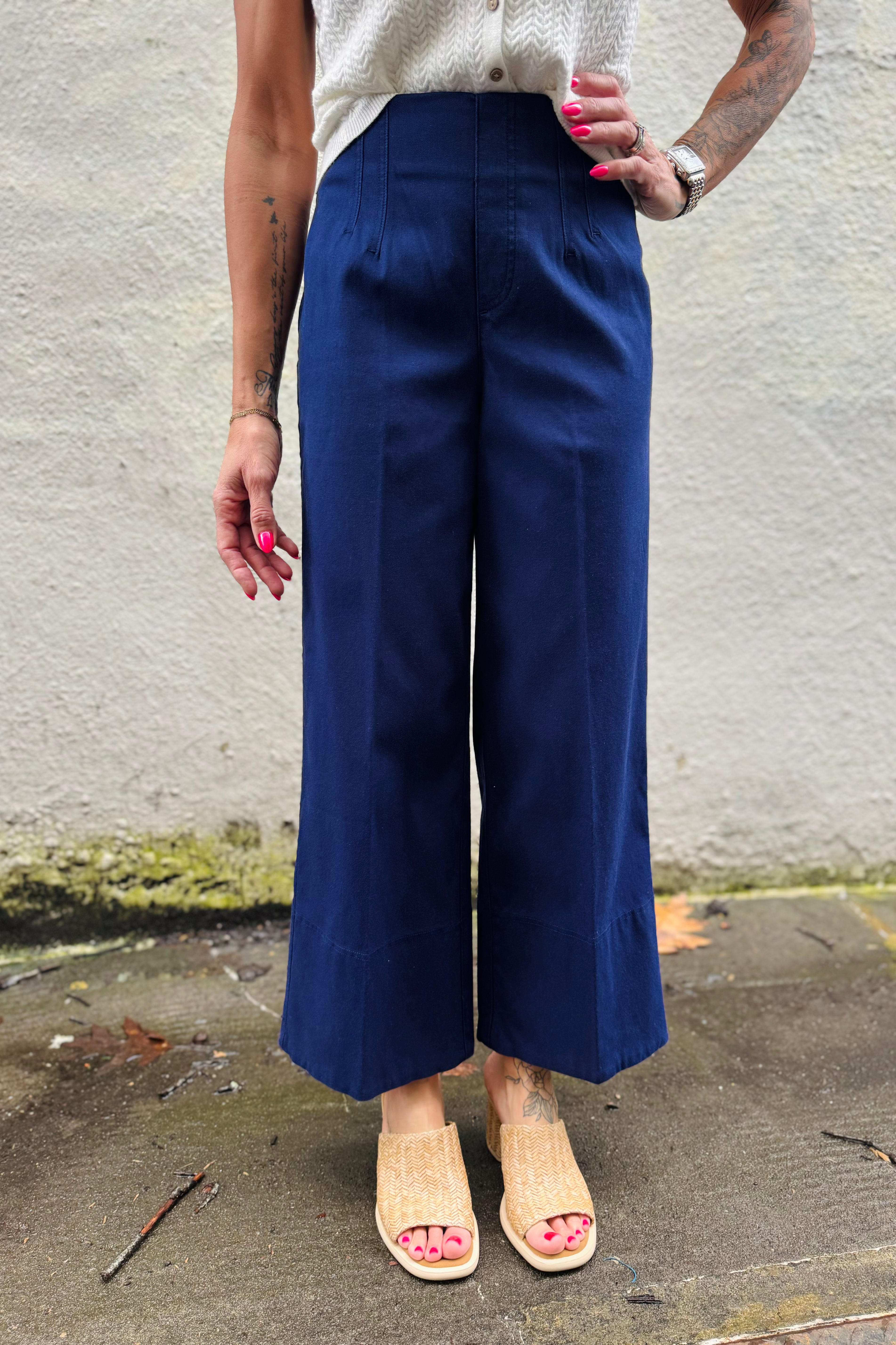 Stretch Twill Cropped Wide Leg Pant