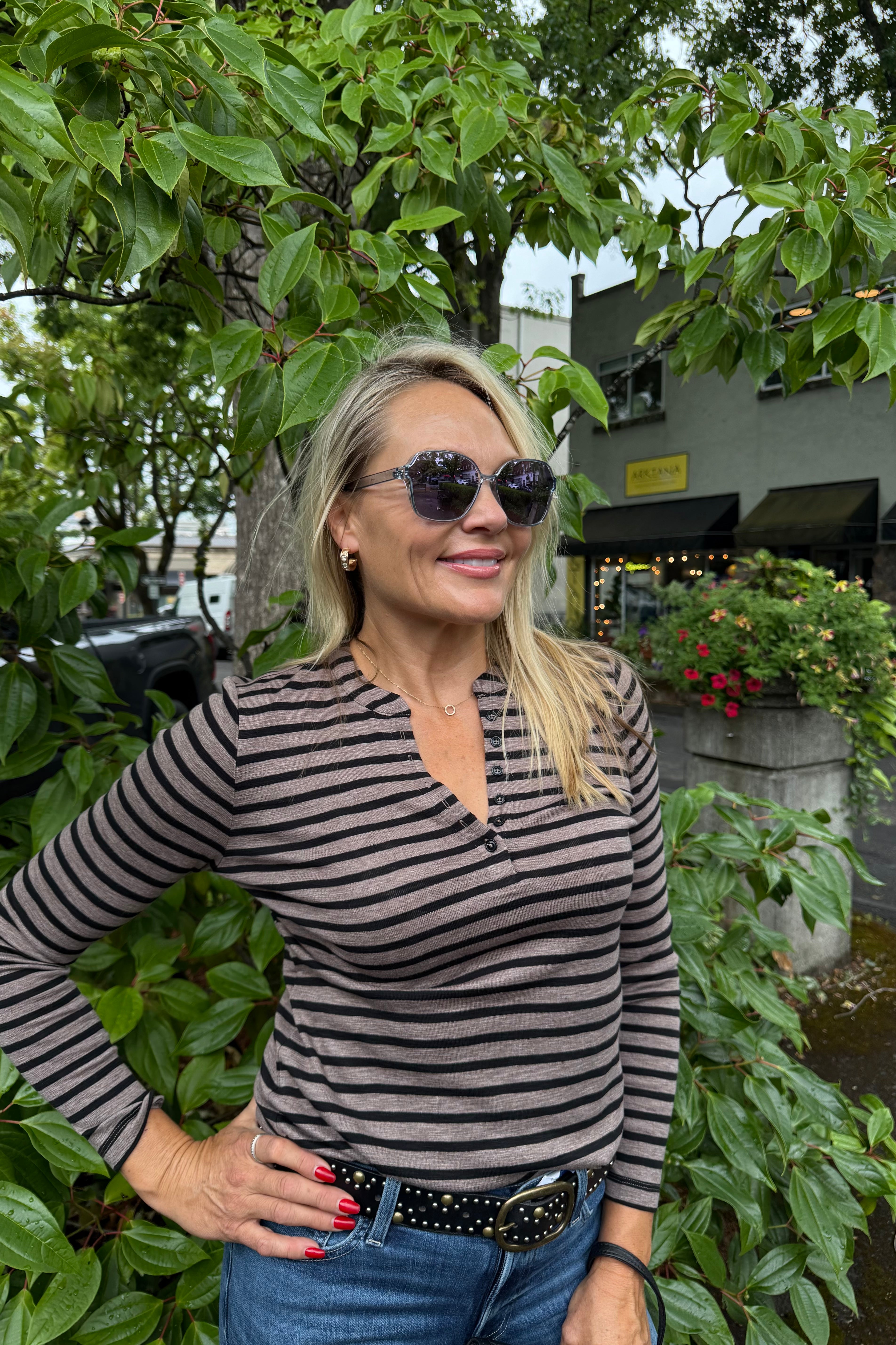 Cotton modal slub, fun details, timeless stripes, legendary silhouette. What else does your next casual outfit need? Worn as a layer or styled solo, this henley with a feminine twist is just the thing for "too cold for a tee, too hot for a sweater" weather. Or just about any other time, now that we stop to think about it.
