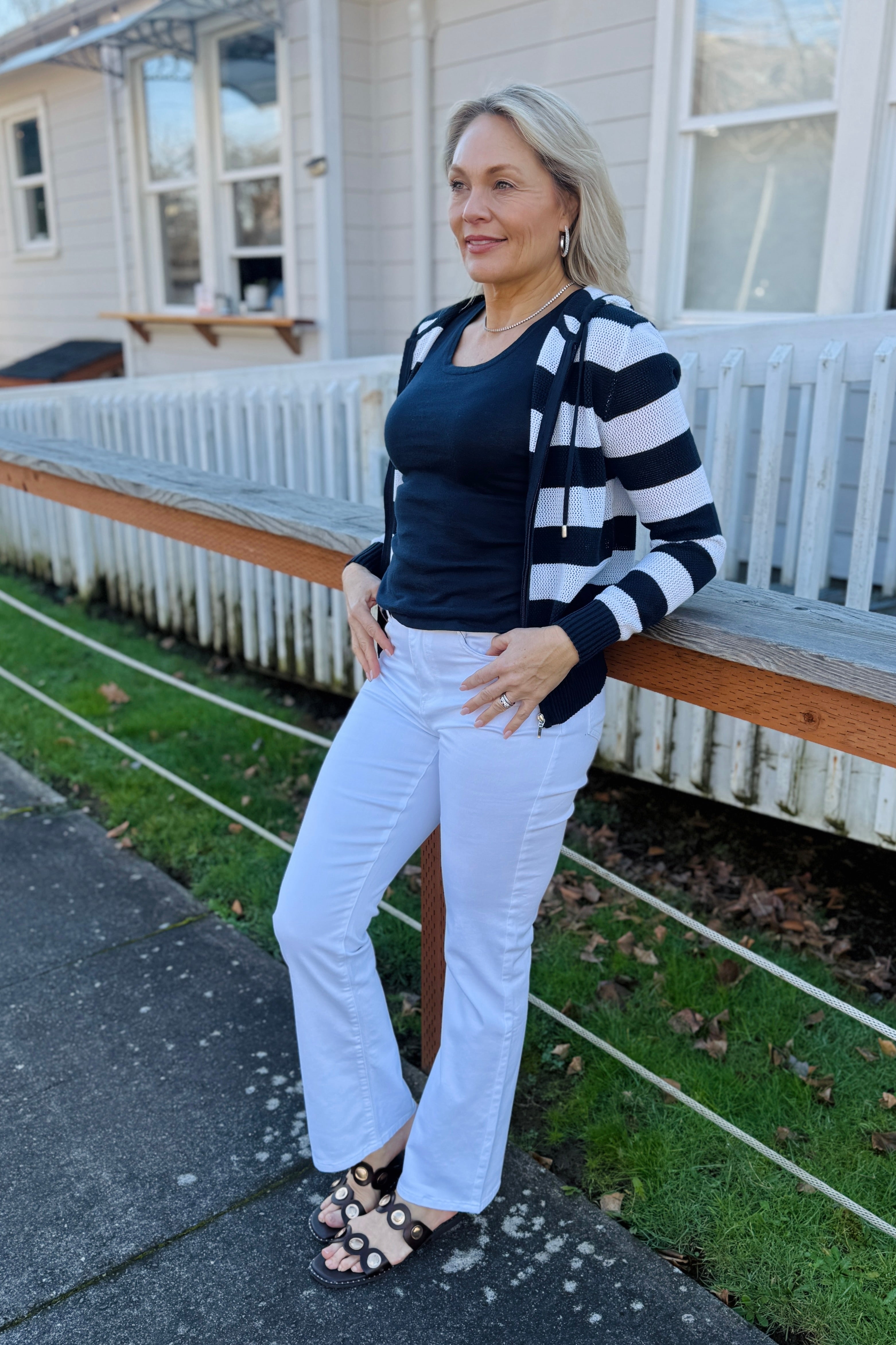 Striped Open Knit Everyday Hoodie