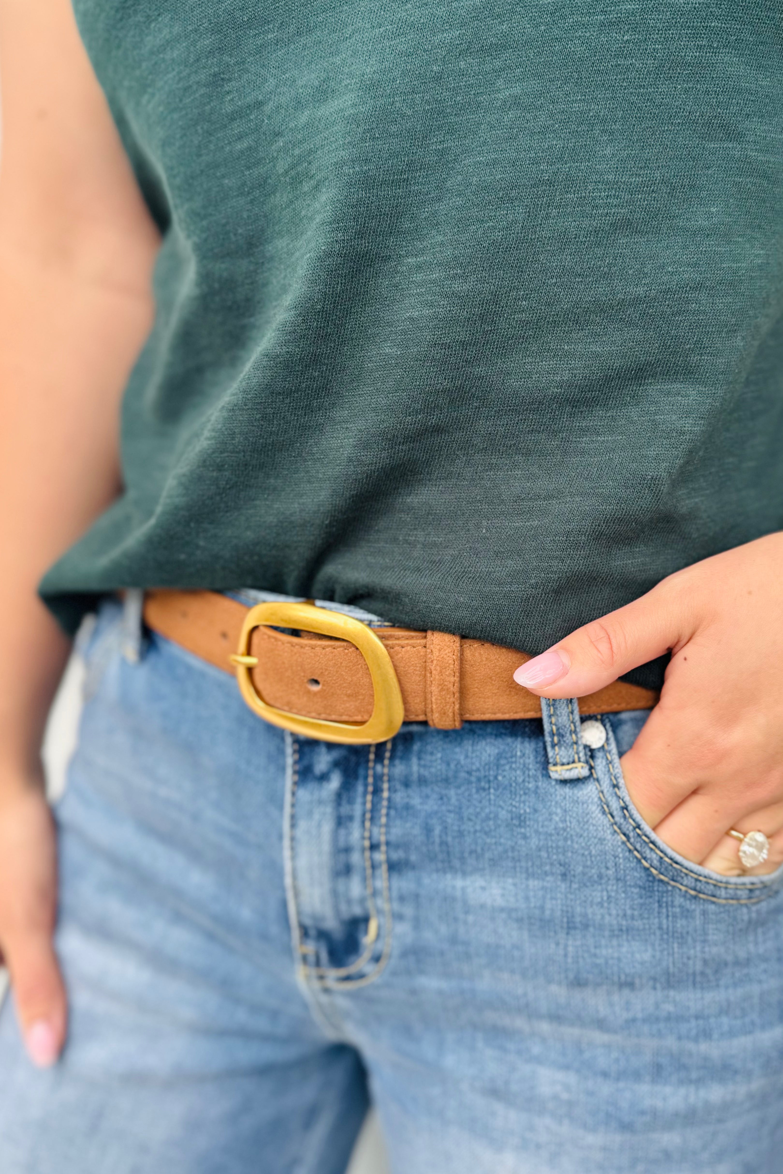 Suede Belt with Organic Shape Buckle