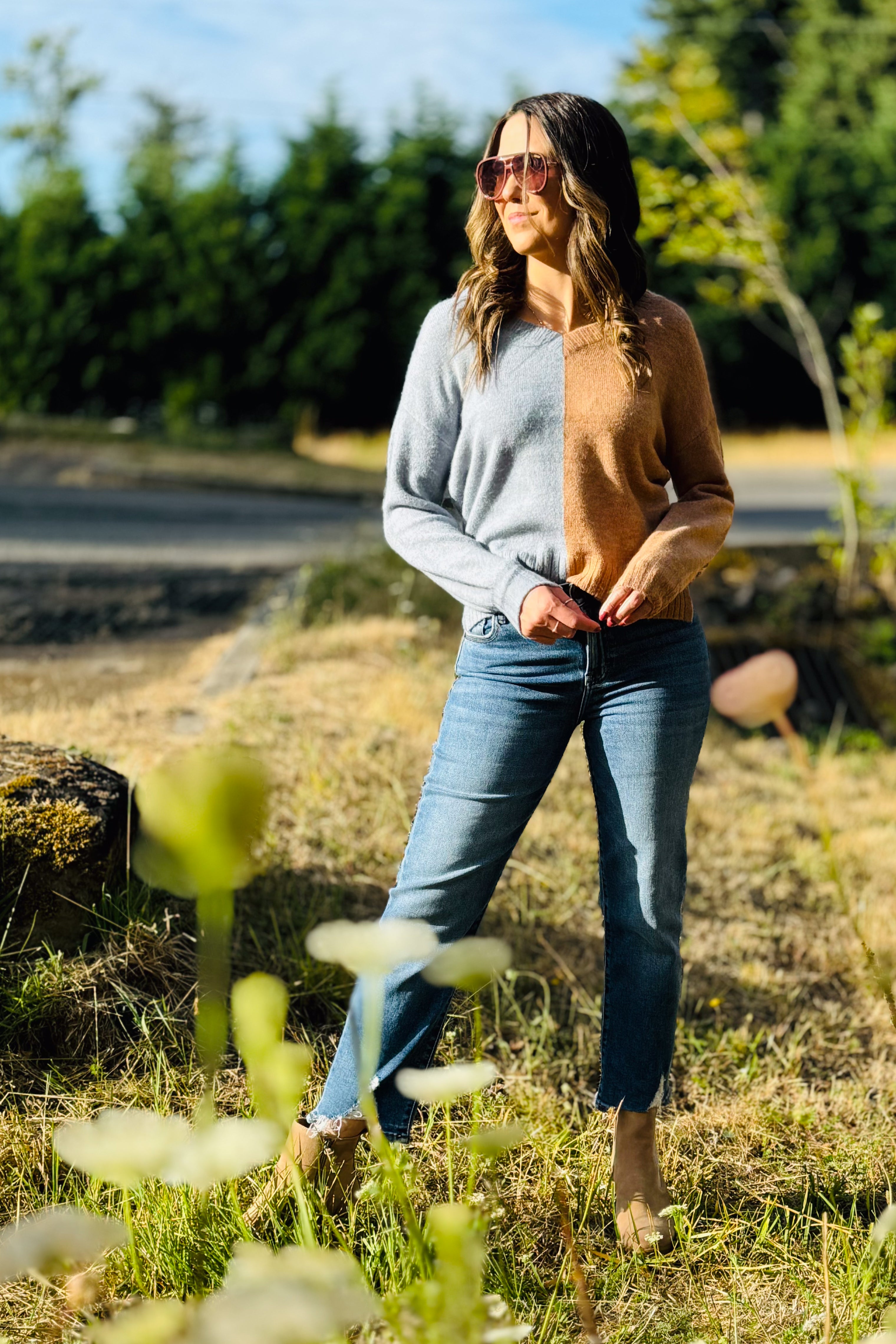 Two Tone V-Neck Sweater