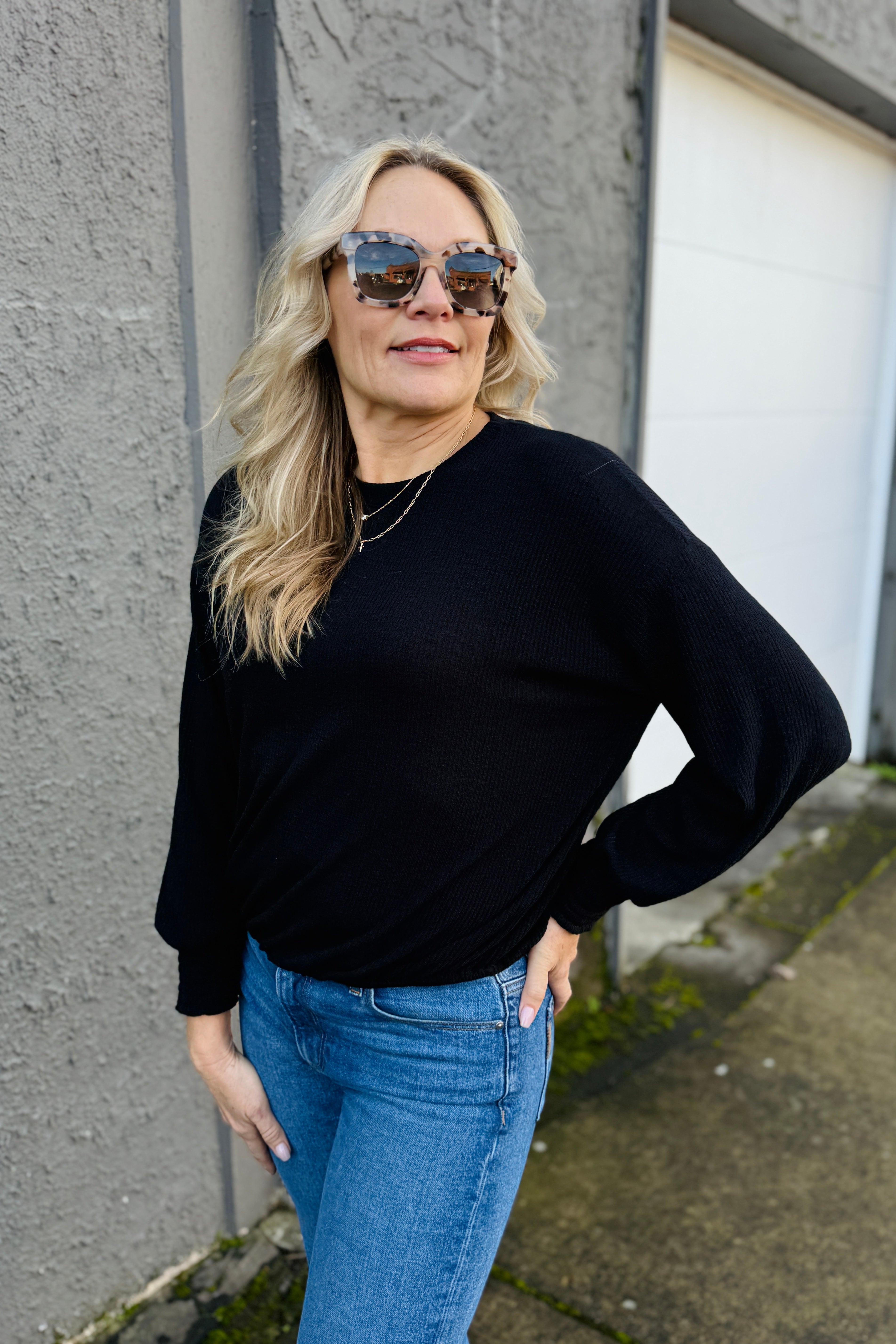 Tia Ribbed Crew Sweatshirt