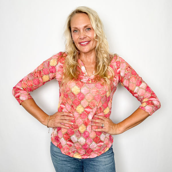 Tile 3/4 Sleeve Collared Top