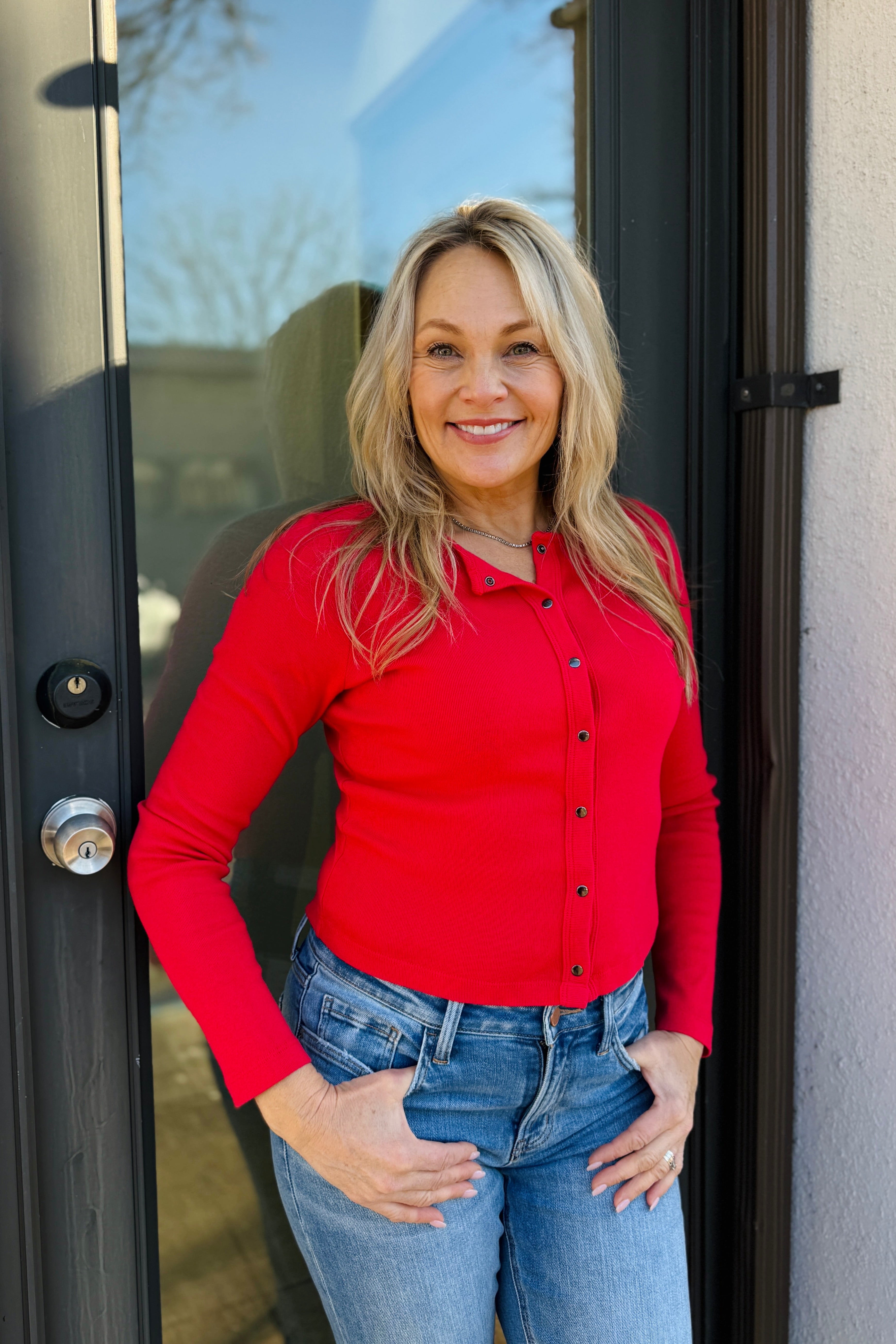 Trixie Crew Snap Cardi-Lacquer