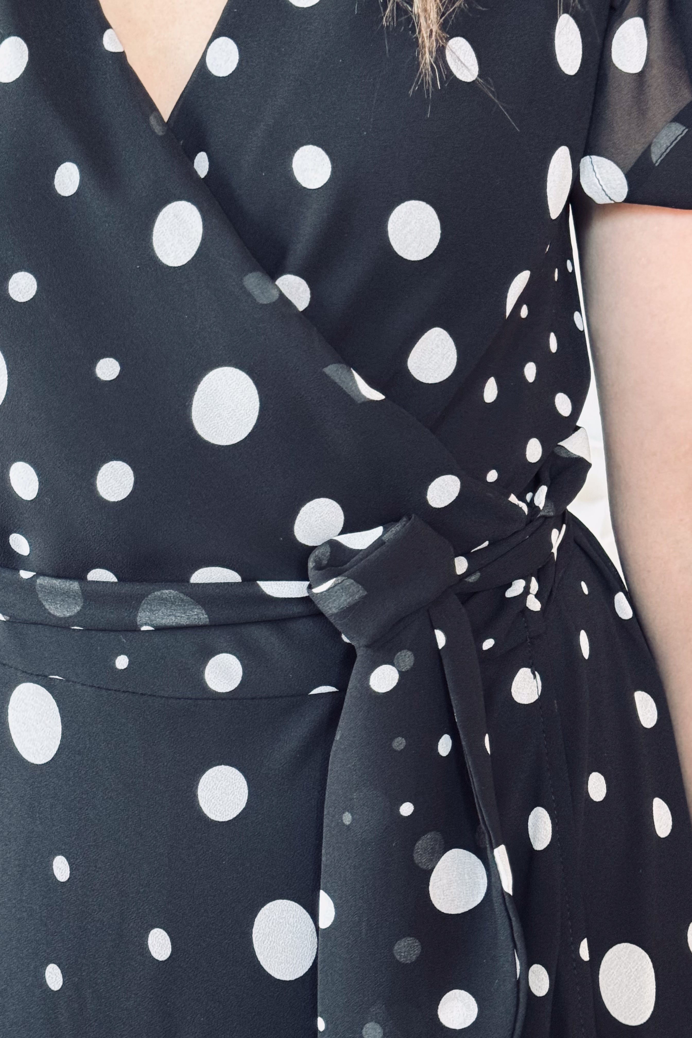 V-Neck Polka Dot Midi Dress