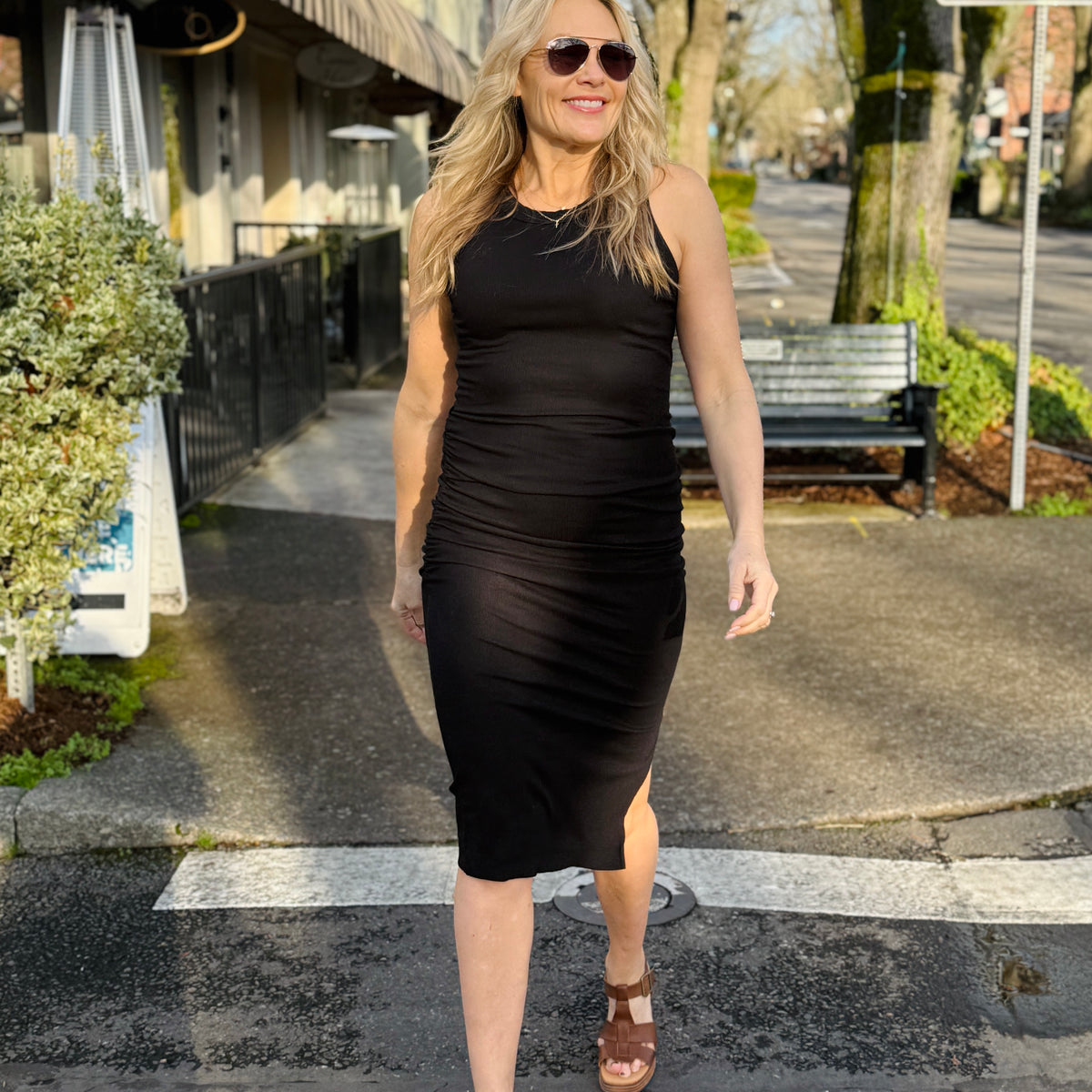black and white zebra dress Long Sleeve Ruched Mesh Midi Dress, Black – Jolie Moi Retail main image 0