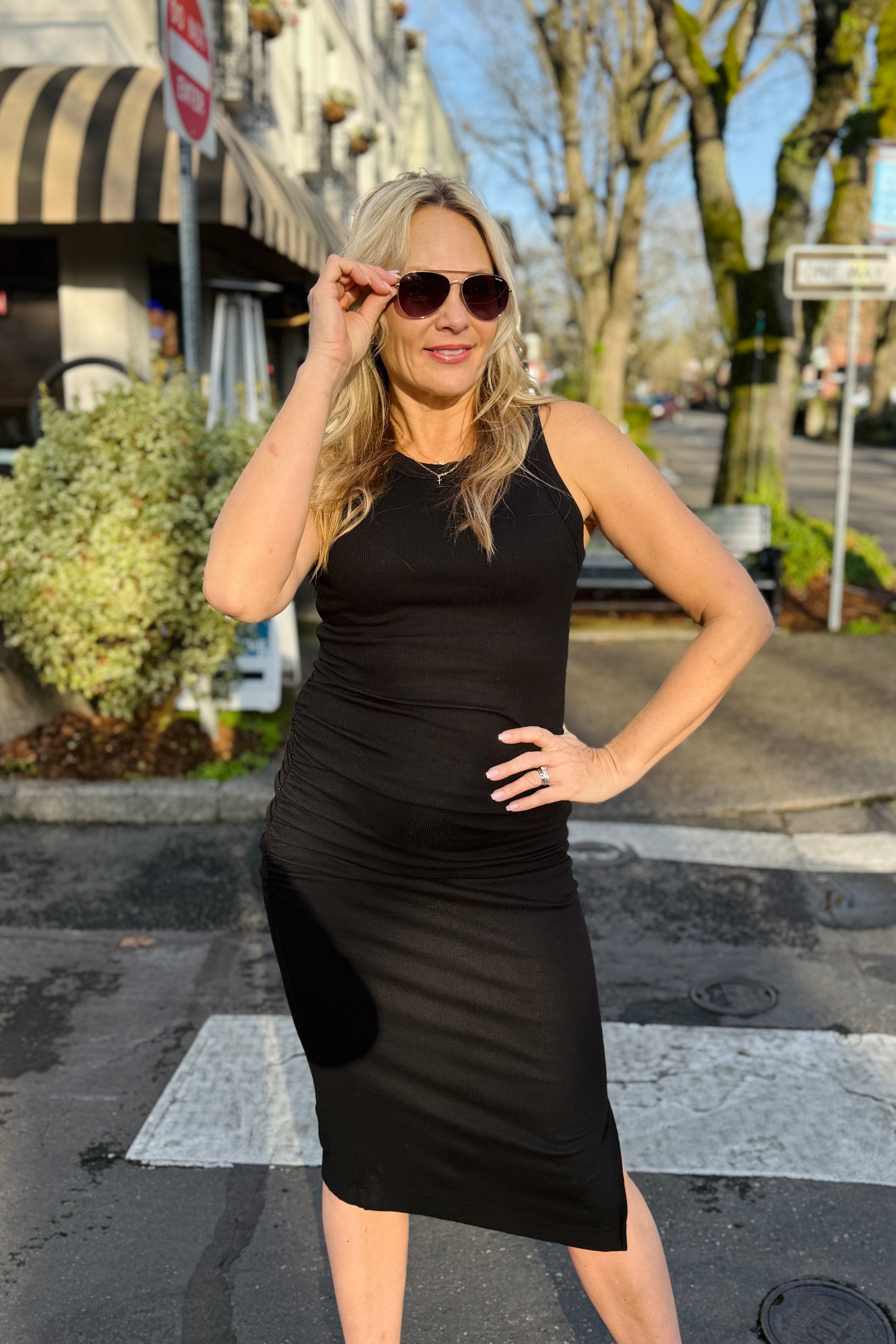 blue dress for baby girl Black Mesh Ruched Midi Dress main image 0