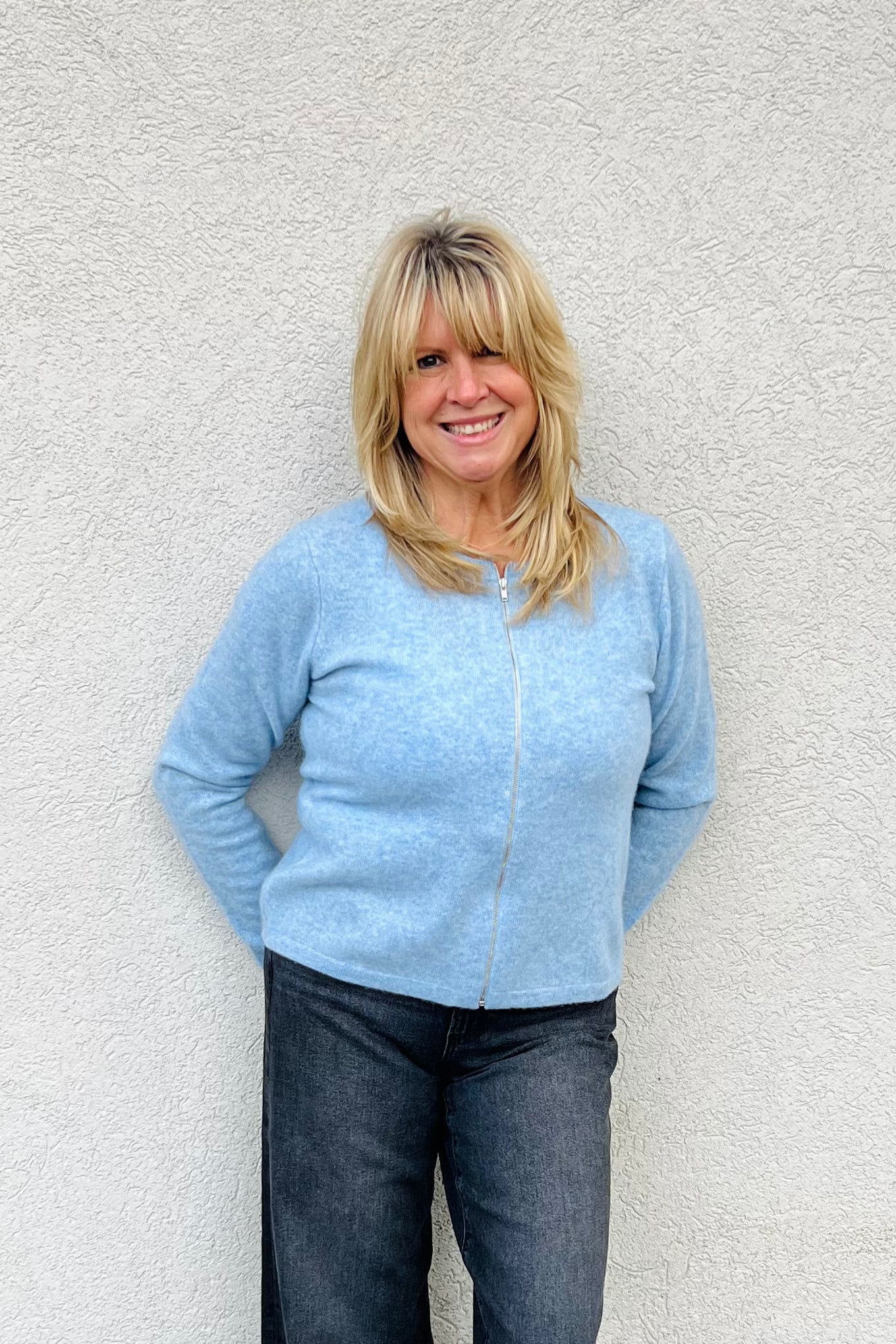 Zip Front Cashmere Cardigan