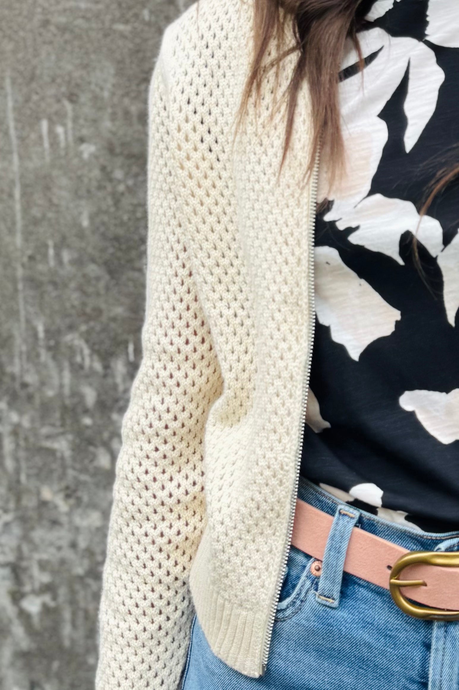 Zip Front Mesh Cardigan
