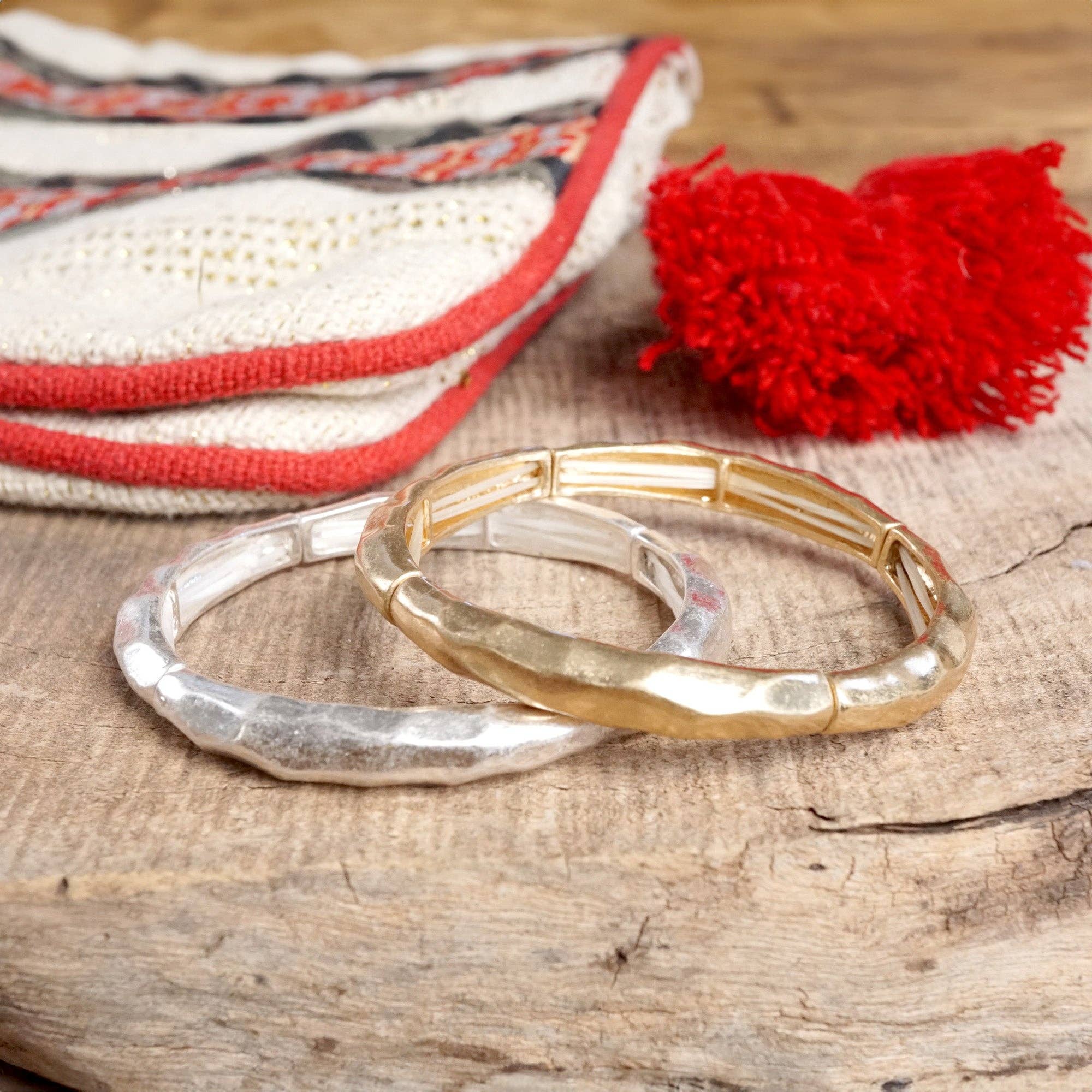 Boho Stretchy Bangle-Worn Gold