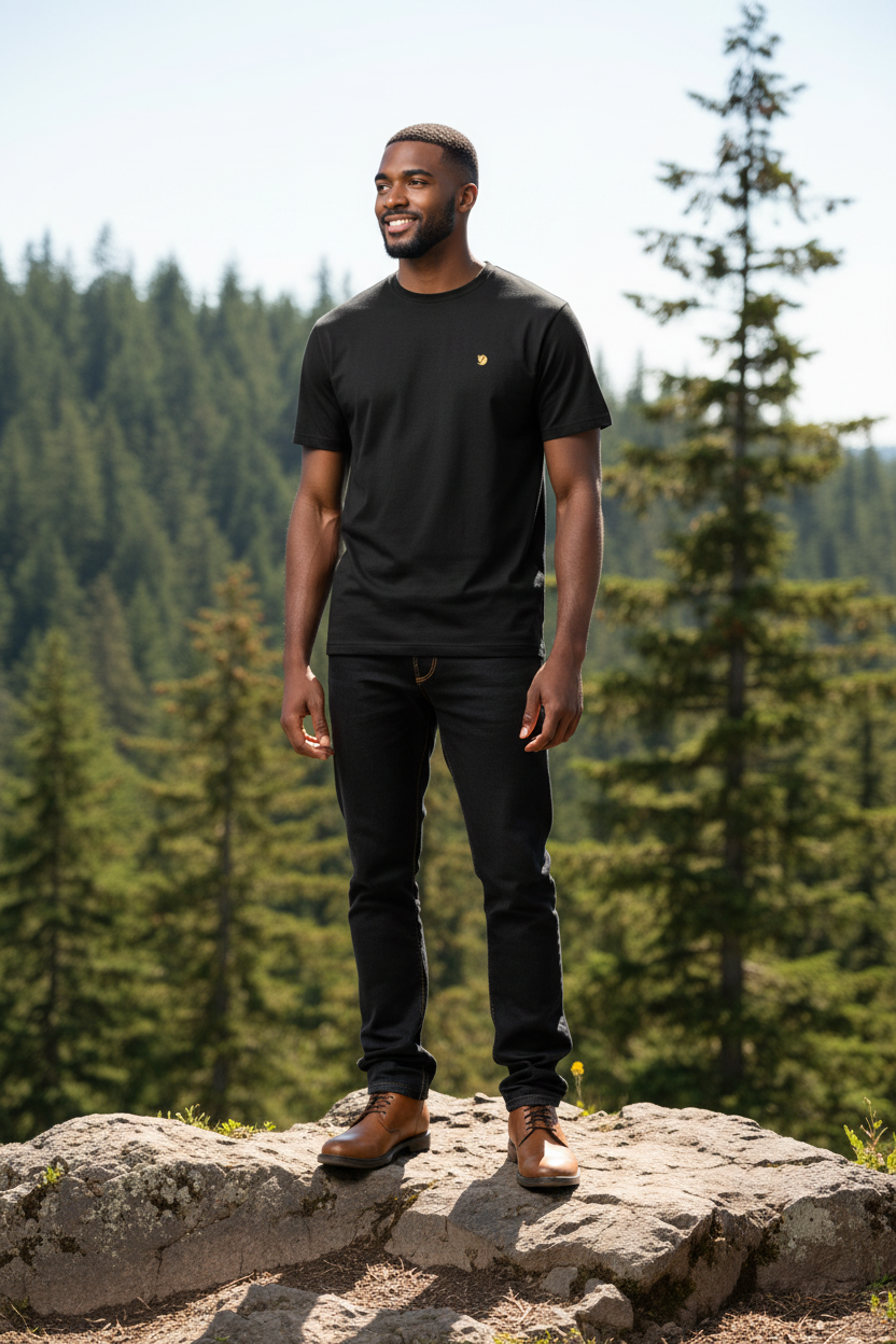 Fjällräven Bergtagen merino short sleeve in black, a breathable layer for trail lookouts, backpacking trips and long active days in the mountains.