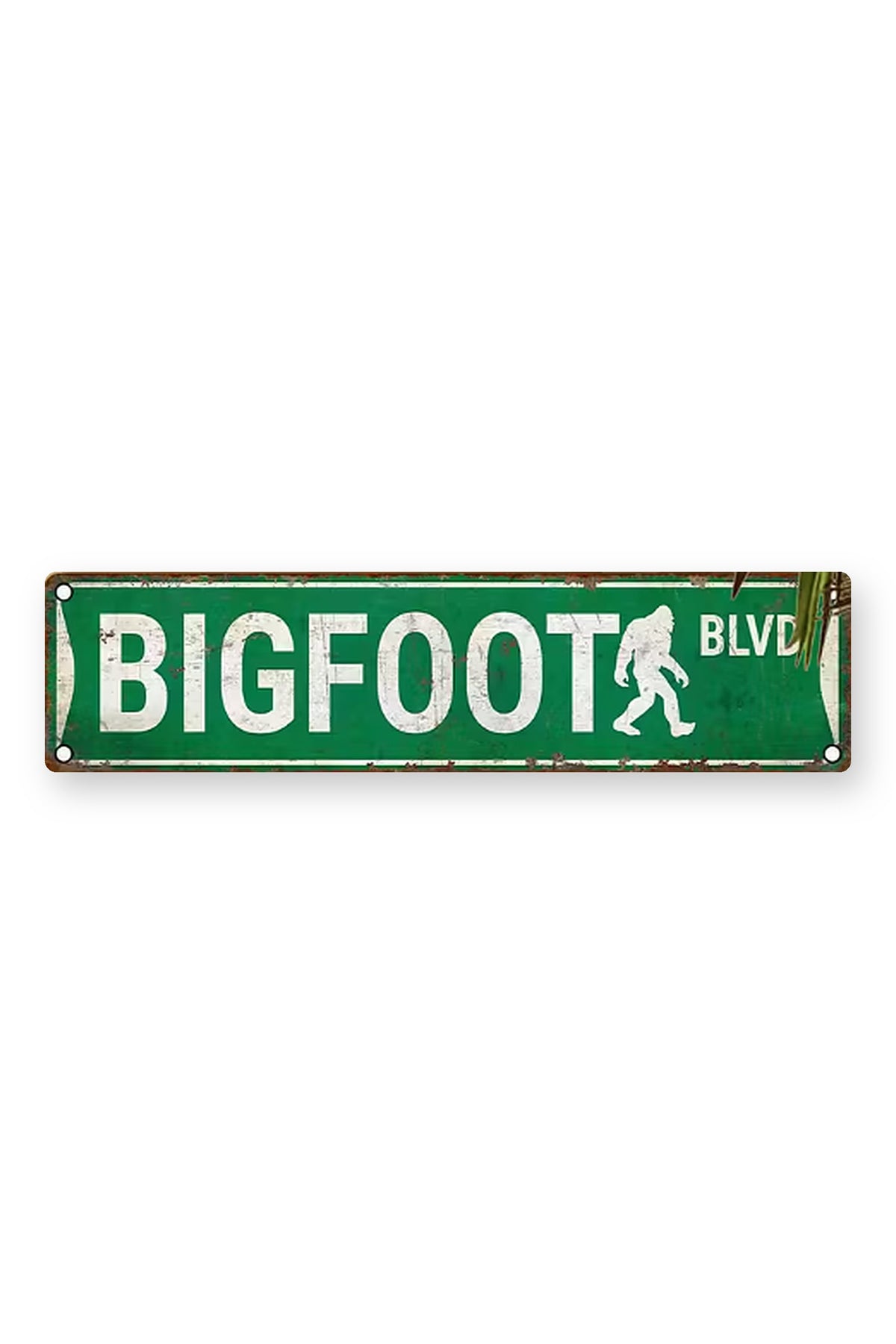 Bigfoot Mountain Outfitters Bigfoot Blvd sign, a green 16 x 4 inch street-style metal sign for the garage, man cave, cabin door or kid's room, a fun gift for Bigfoot believers