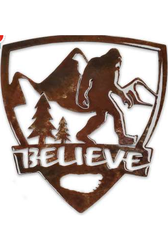 Paradise Cay Publications Bigfoot in Shield Believe magnet, a stone-tumbled laser cut steel magnet with a distressed patina for the fridge, toolbox or truck, a fun stocking stuffer for believers