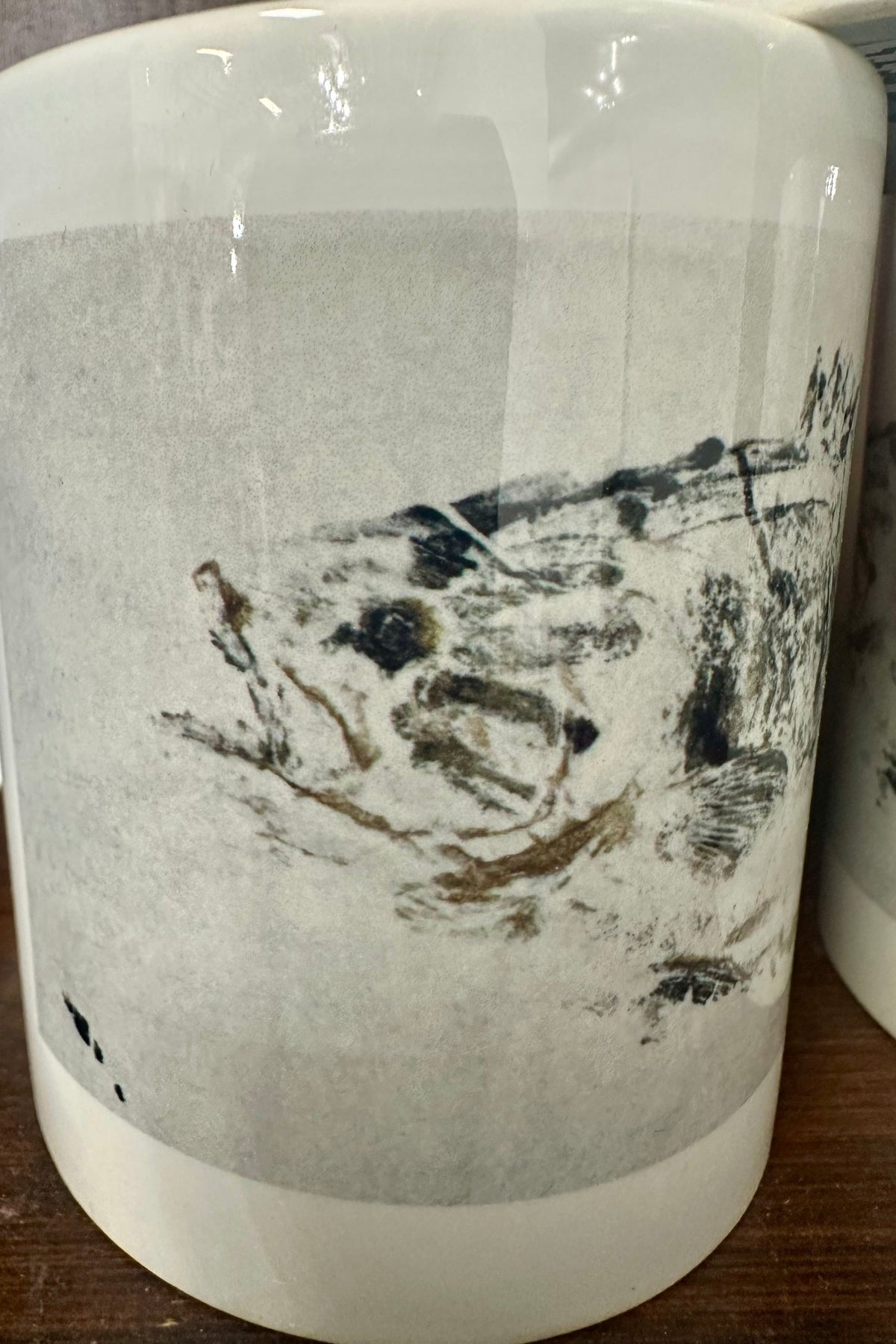 Bigfoot Mountain Outfitters Smallmouth Bass Gyotaku coffee mug with original BMO fish rubbing art, a great gift for bass anglers to enjoy morning coffee at home, the office or the cabin