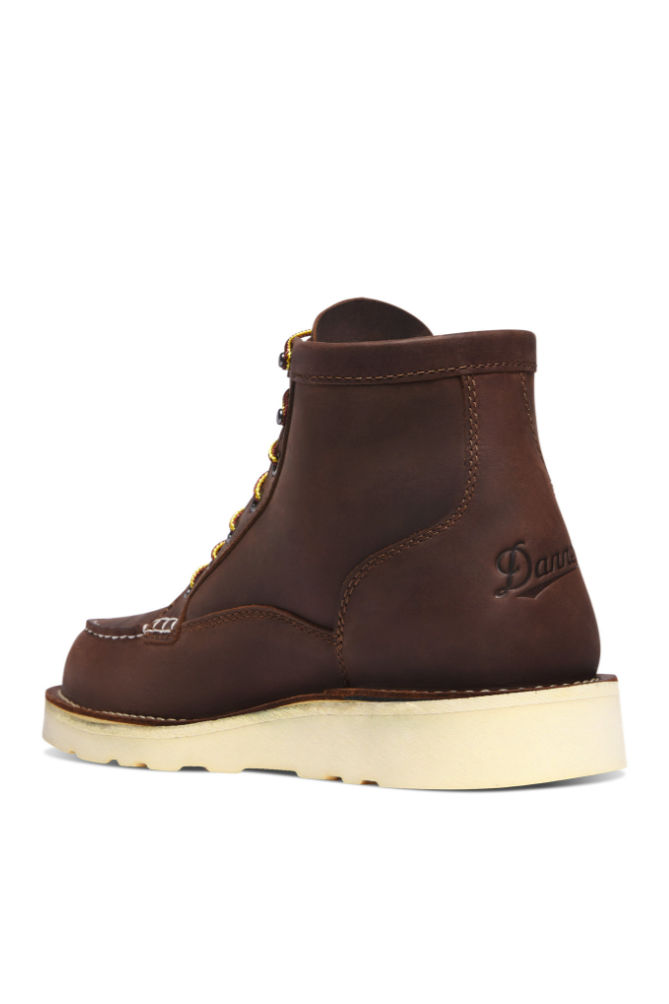 Danner Bull Run Moc Toe GTX in Brown, a waterproof GORE-TEX leather work boot with classic moc toe styling for job sites, farm chores, rainy days and weekend wear