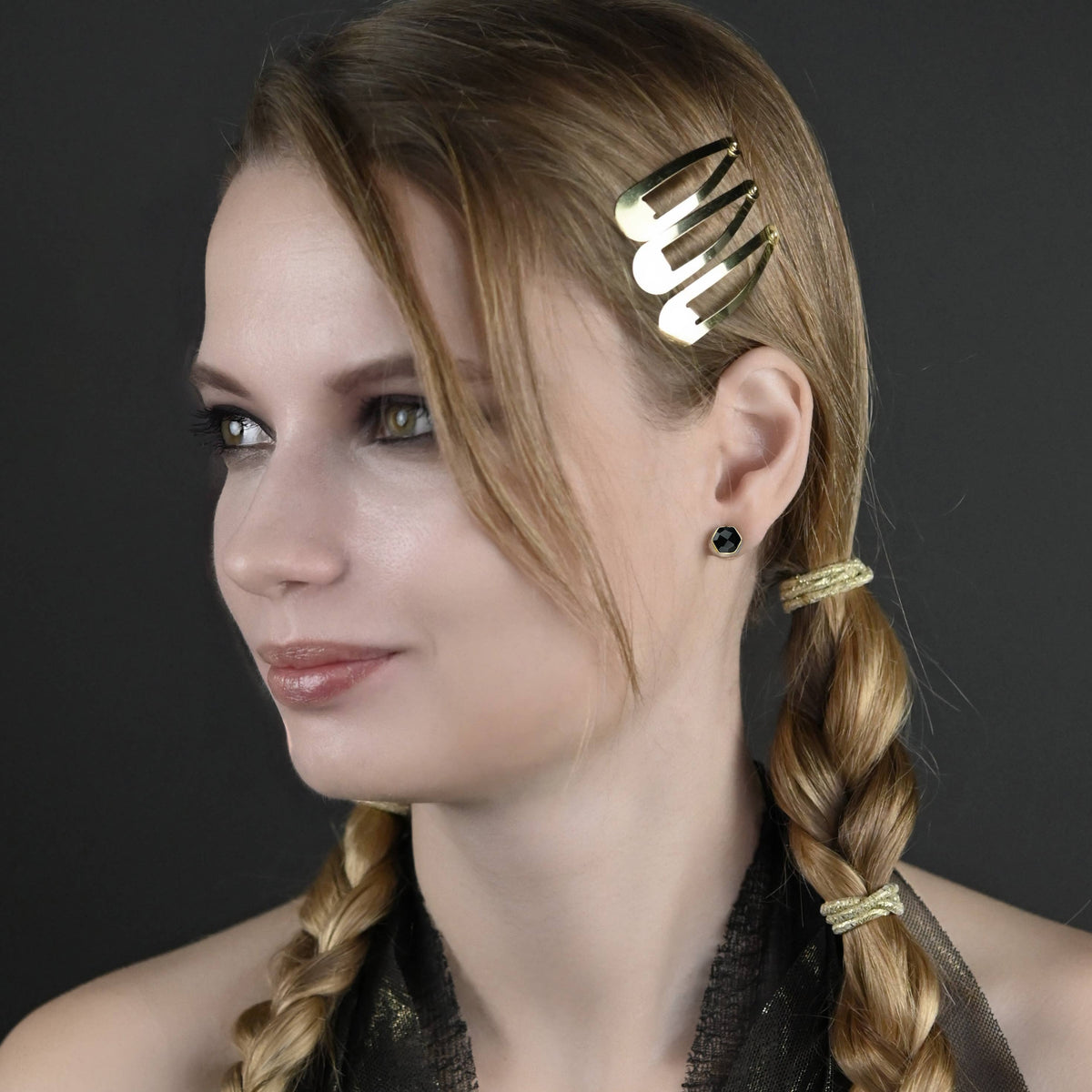 Hexagon Gemstone Studs: Labradorite | KBD Studio - view 5