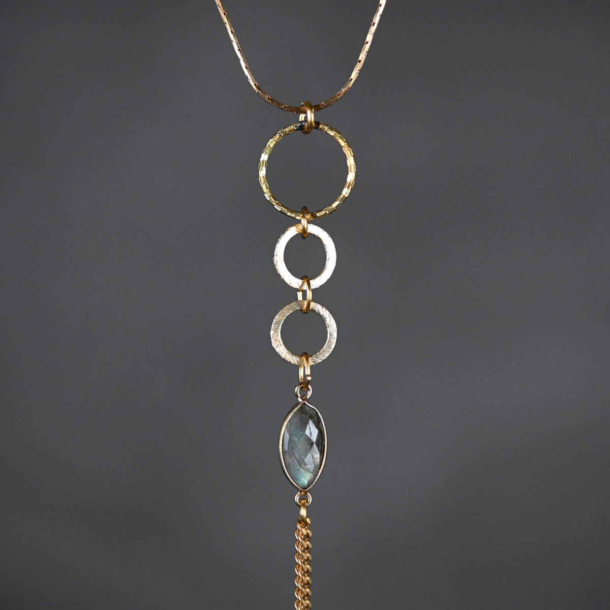 Triple Circle Drop w/ Semi Precious on Adjustable Chain: Labradorite | KBD Studio
