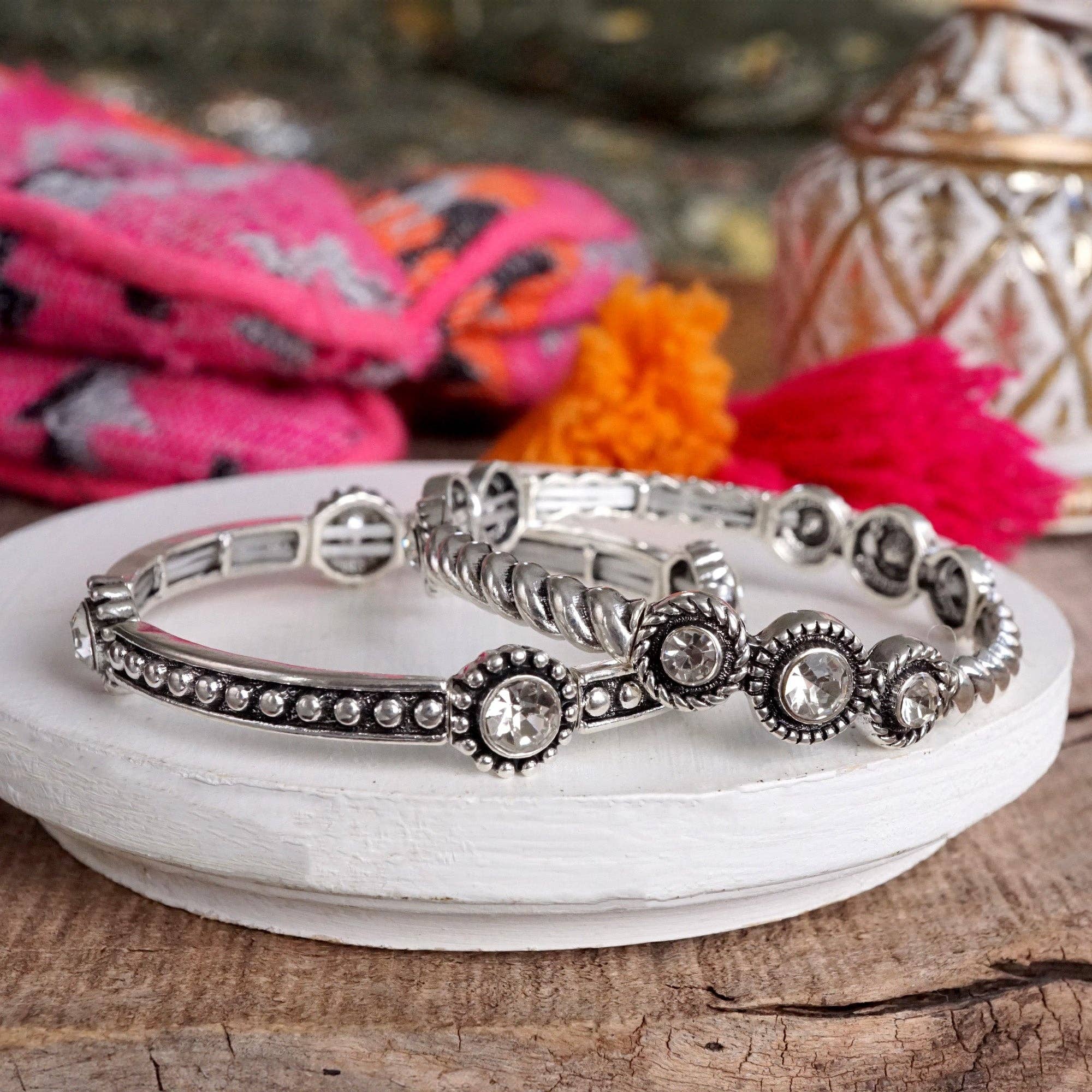 Western Vibes Bangles – Dots w/ Clear Crystals