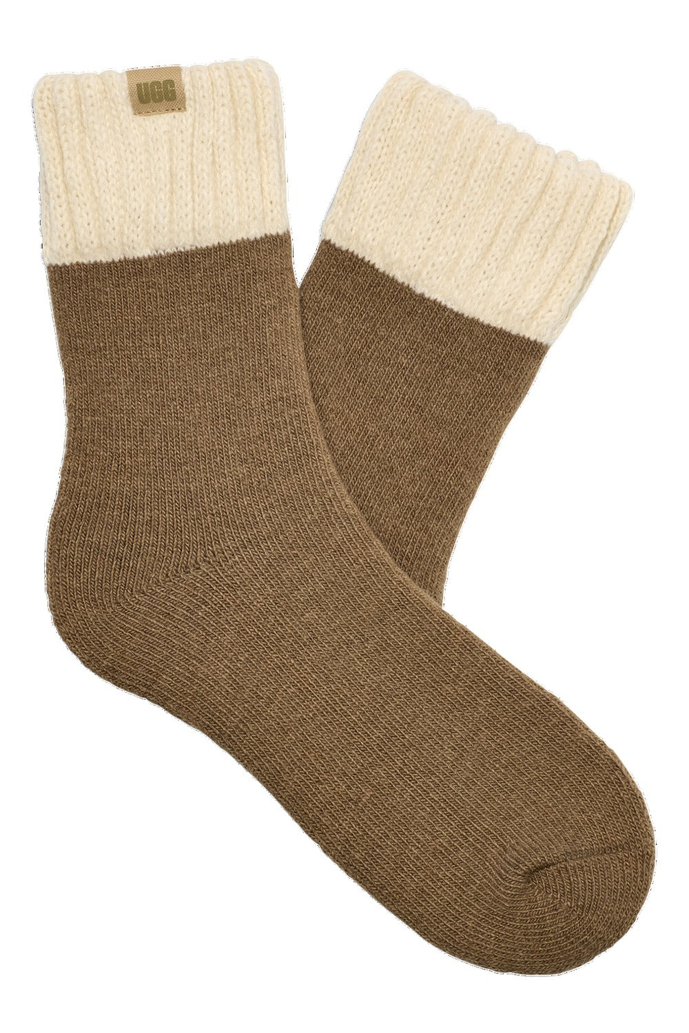 UGG men's Camdyn Cozy Sock in chestnut with a cream cuff, a warm crew sock for wearing with boots, slippers and lounging