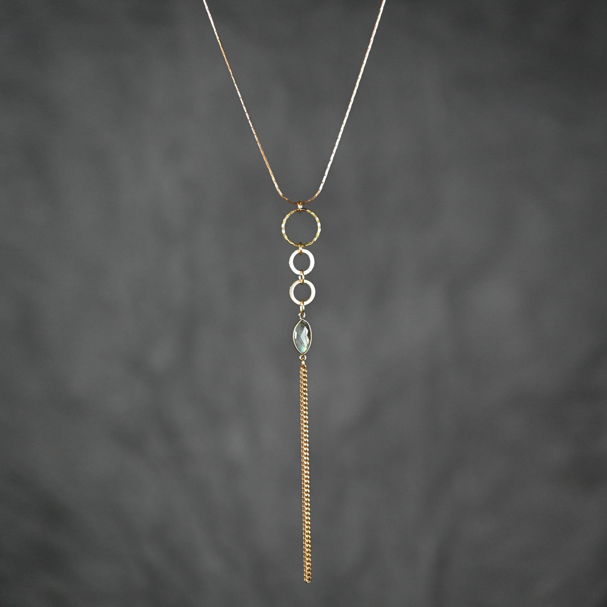 Triple Circle Drop w/ Semi Precious on Adjustable Chain: Labradorite | KBD Studio - view 3