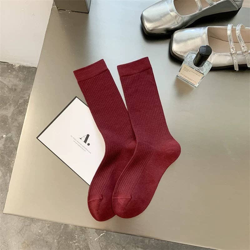 Solid Color Simple Ribbed Socks