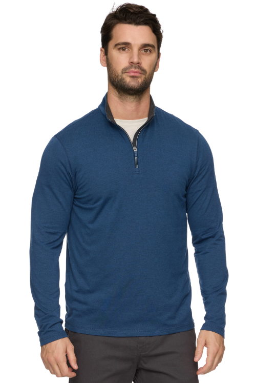 Flag & Anthem Clutch quarter zip in Navy, an easy performance layer for golf mornings, the office, travel and cool fall evenings