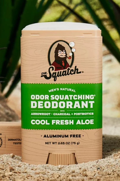 Dr. Squatch Cool Fresh Aloe deodorant, a crisp, cool aluminum-free natural deodorant that keeps you fresh at work, the gym and outdoors