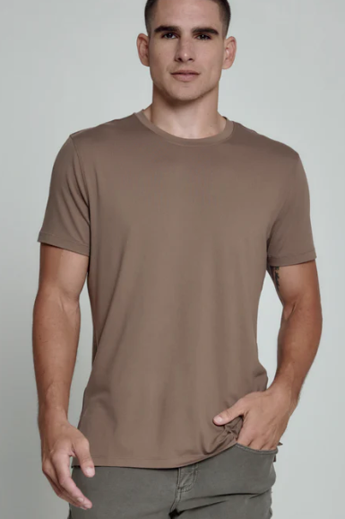 7 Diamonds Core crew neck tee in Caribou, a functional, sustainable everyday tee that stays soft and stretchy for the gym, golf, travel and layering