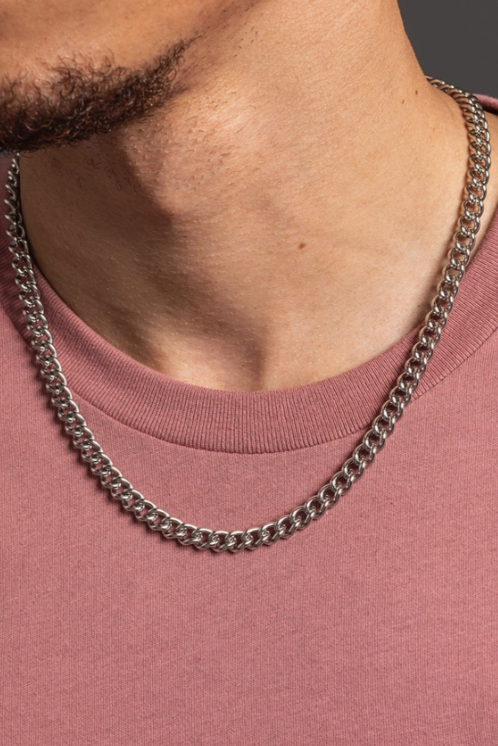 We Are All Smith curb style link chain 7mm, a waterproof, durable men's chain necklace for everyday wear at the gym, the beach, nights out and on the job