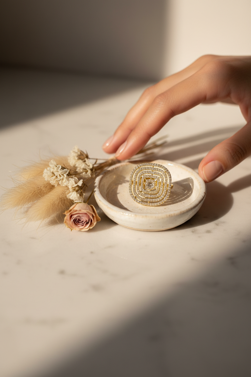 OMG BLINGS CZ Ring on a ceramic ring dish, perfect for stacking, everyday wear and gifting