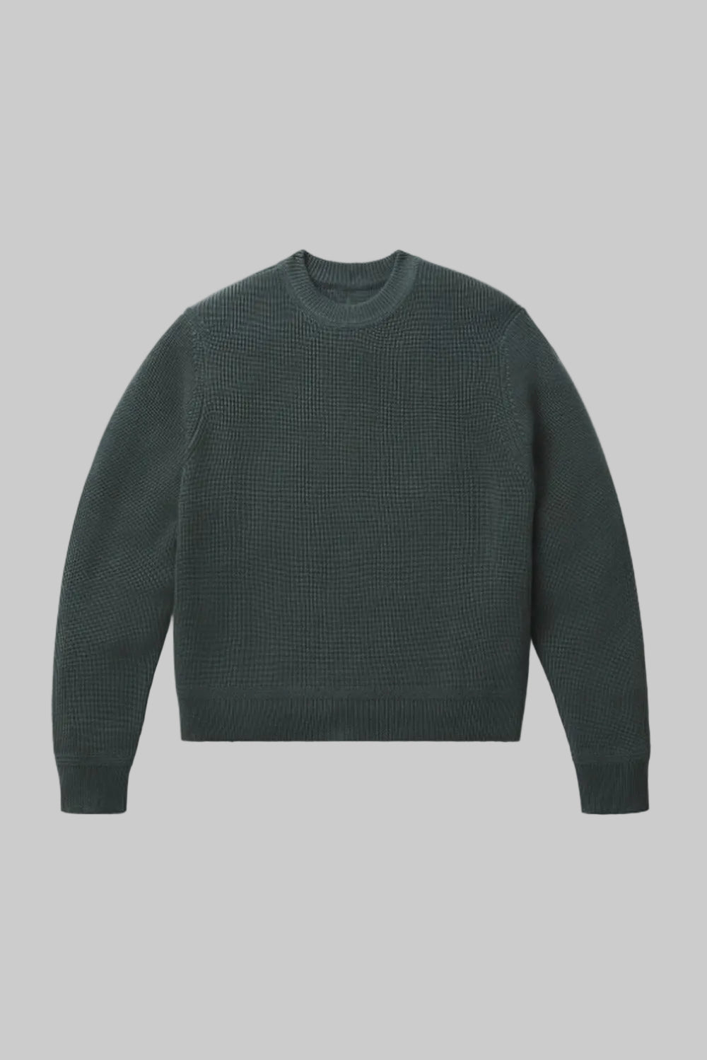 Danner DWR Sweater in Urban Chic green, a cozy waffle-knit crewneck with a water-repellent finish that sheds light rain and mist, ideal for chilly Pacific Northwest hikes, fall campfires, and layering under a jacket on damp days around town