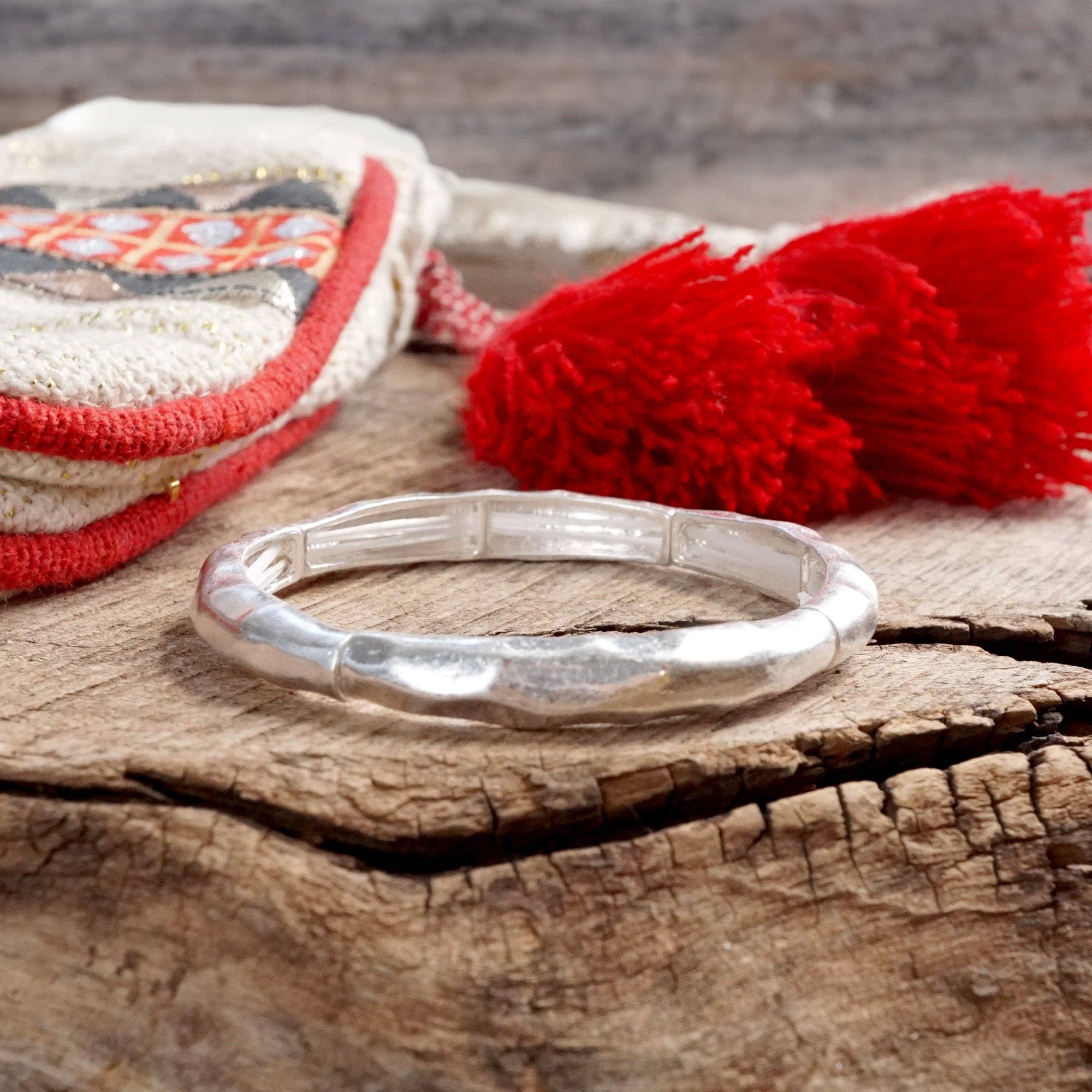 Boho Stretchy Bangle-Worn Silver