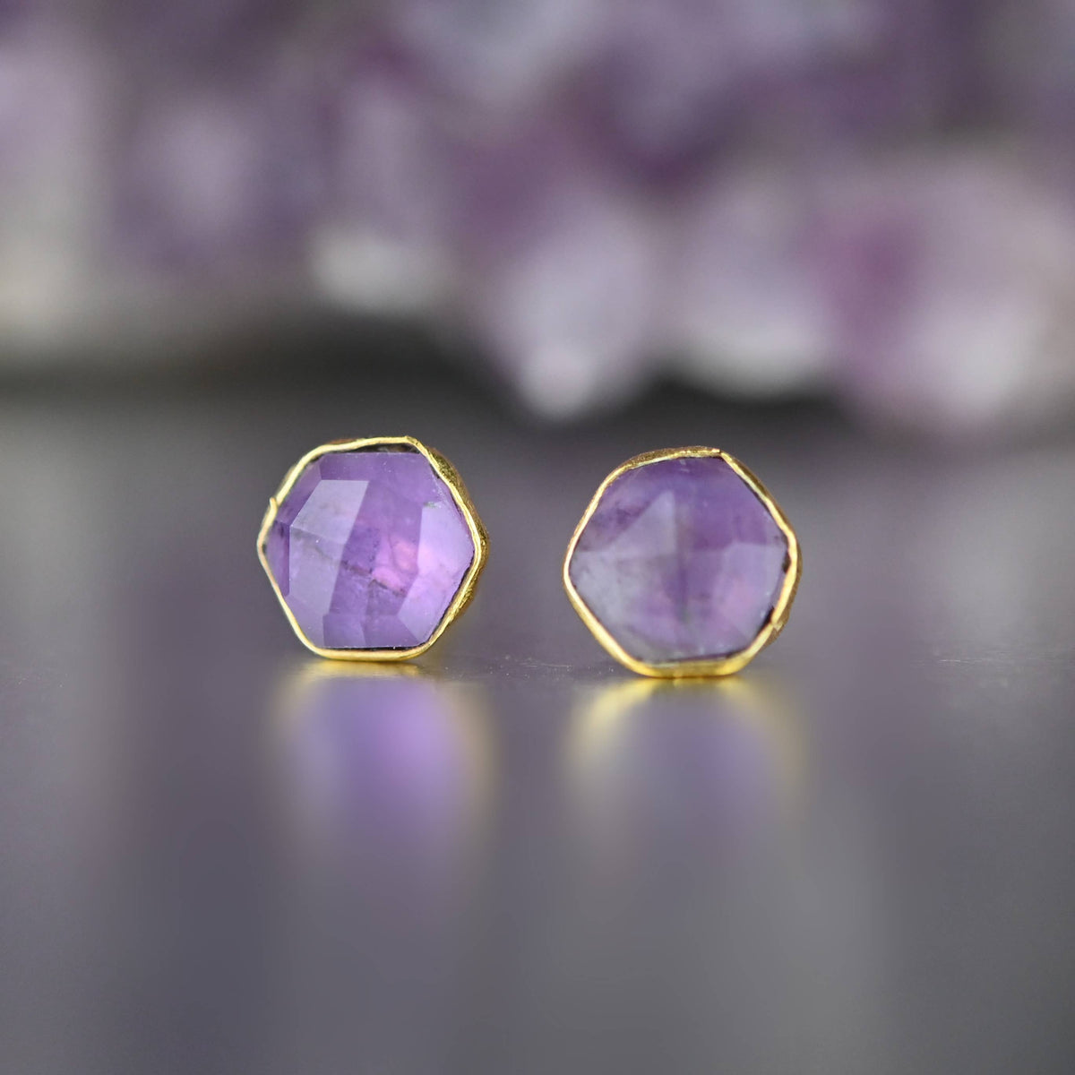 Hexagon Gemstone Studs: Labradorite | KBD Studio - view 12