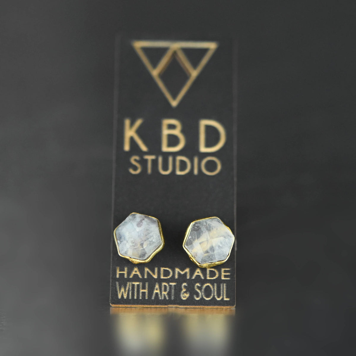 Hexagon Gemstone Studs: Strawberry Quartz | KBD Studio - view 8