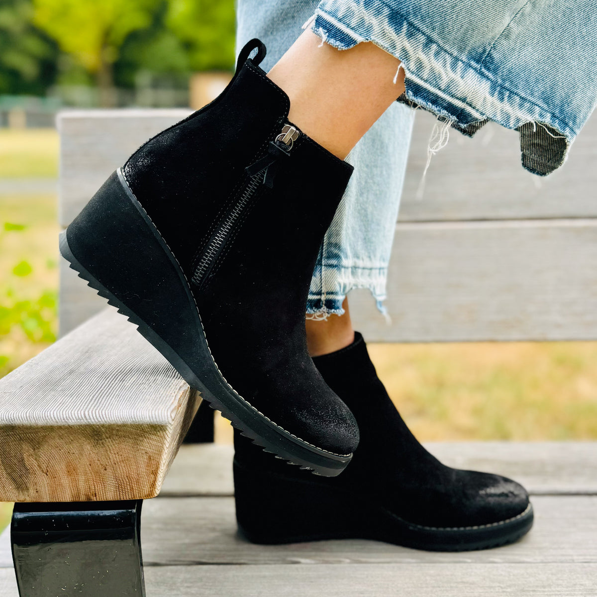 Suede Wedge Comfortable Black Wedge Booties Toms Boots Womens Kala