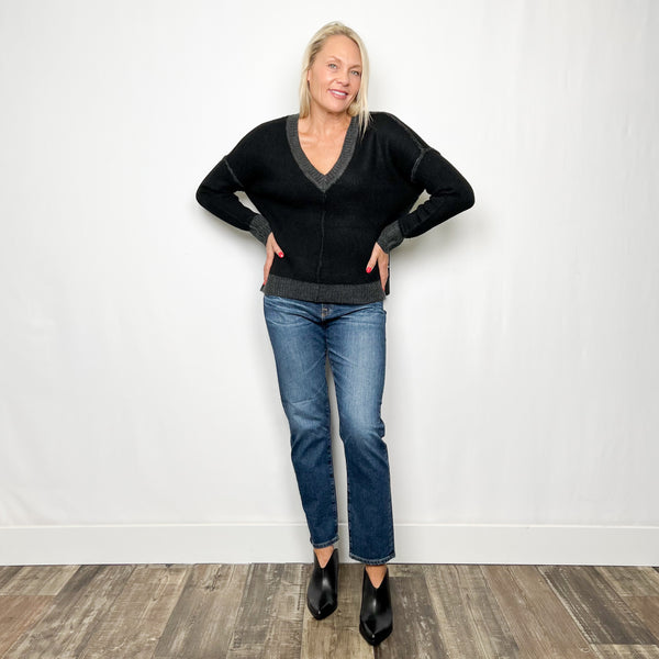Exposed Seam V-Neck Sweater