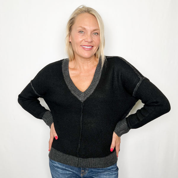Exposed Seam V-Neck Sweater