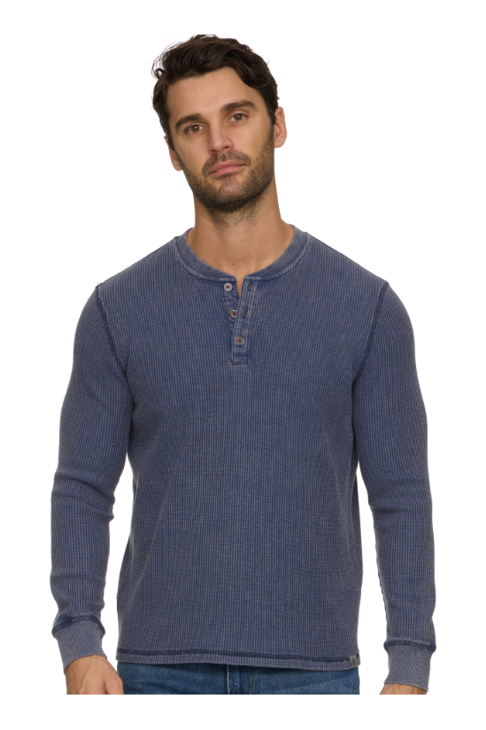 Flag & Anthem Fayson waffle henley in Navy, a soft textured henley for layering on cool mornings, cabin weekends, travel and casual days