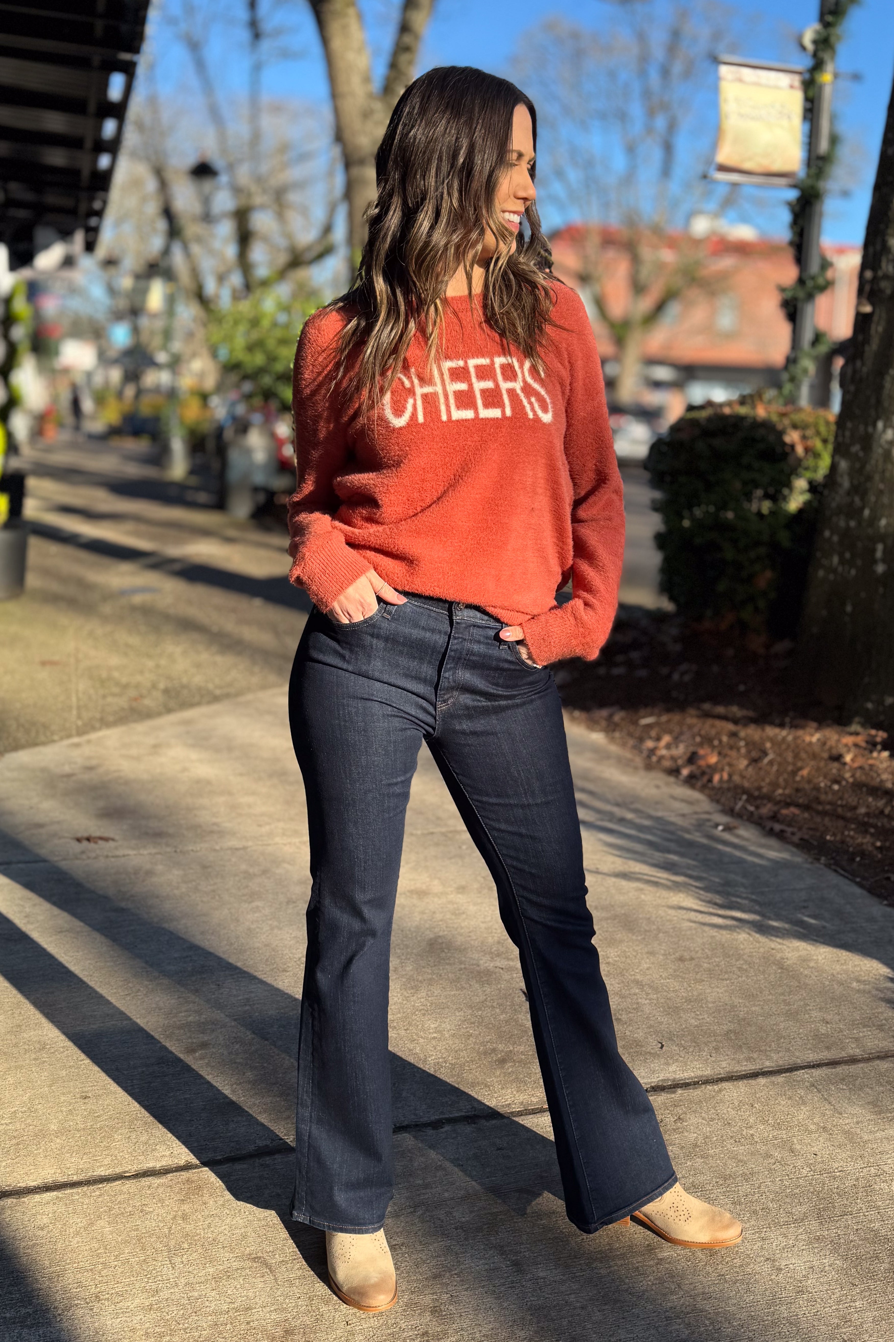 Fuzzy Knit Cheers Graphic Pullover