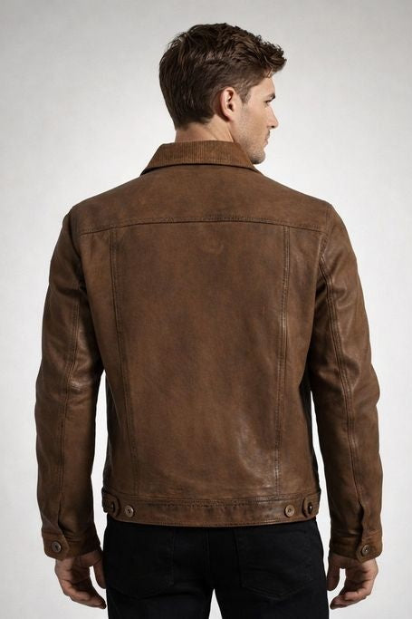 Rugged vintage-finish leather jacket that breaks in with every wear, an easy fall and spring layer for work, brewery visits, and dinner downtown
