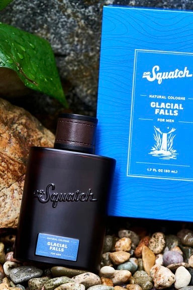 Dr. Squatch Glacial Falls cologne, a brisk, crisp scent inspired by misty mountain waterfalls for the office, weekends and outdoor adventures, a great gift for him
