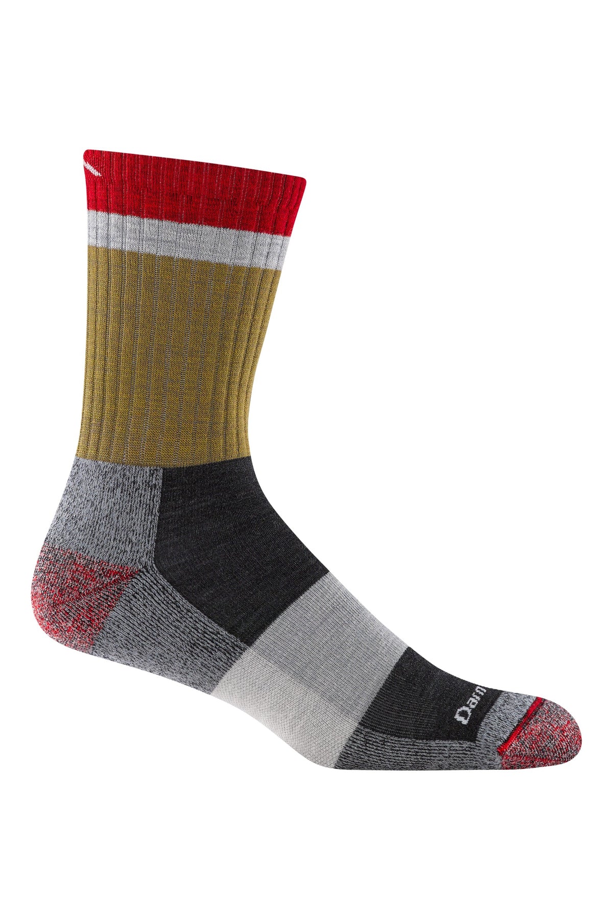 Darn Tough Heady Stripe Micro Crew Lightweight Hiking Socks in Ash, a lightweight cushioned merino hiking sock with retro stripes for day hikes, trail runs and everyday wear with boots or sneakers, guaranteed for life