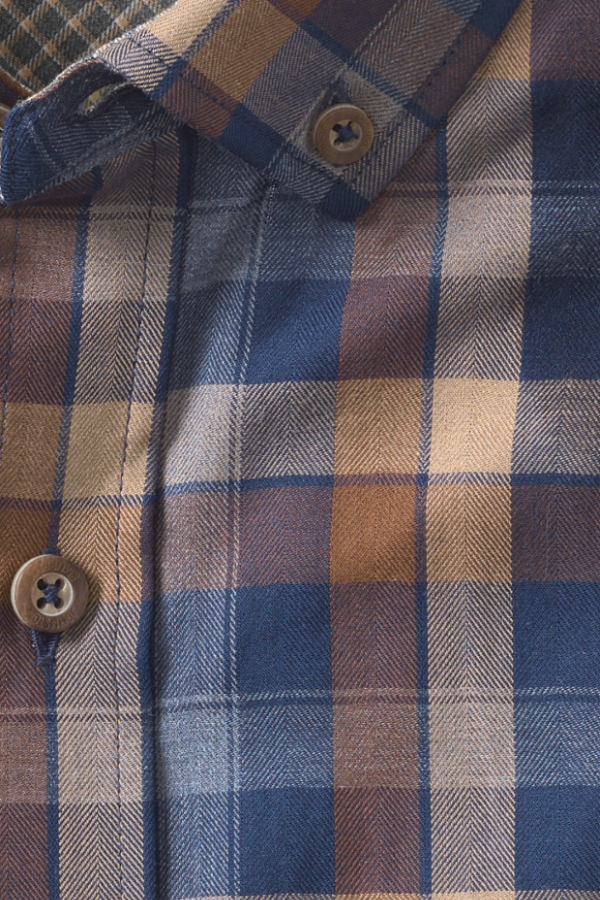 Johnston & Murphy heathered woven shirt in Big Plaid, a soft yarn-dyed button-up for business casual days, dinners out and fall weekends