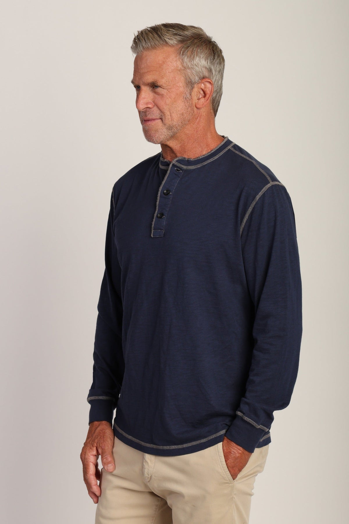 True Grit Heritage Slub Henley - Navy, a soft, classic henley for layering, cabin weekends, travel and everyday wear